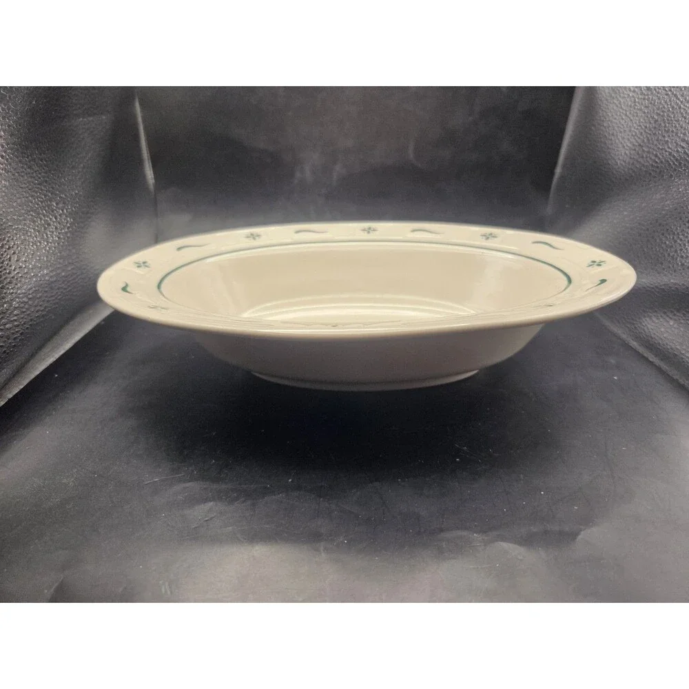 Longaberger Pottery Woven Traditions Green Oval Vegetable Serving Dish USA 12 In